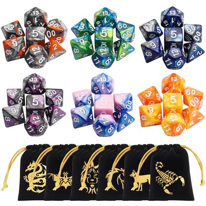 CiaraQ Polyhedral Dice Set - DND Role Playing Dice | Acrylic RPG Dice for Dungeons and Dragons MTG Table Games, Multi-color, 42pcs - color: Multi-color