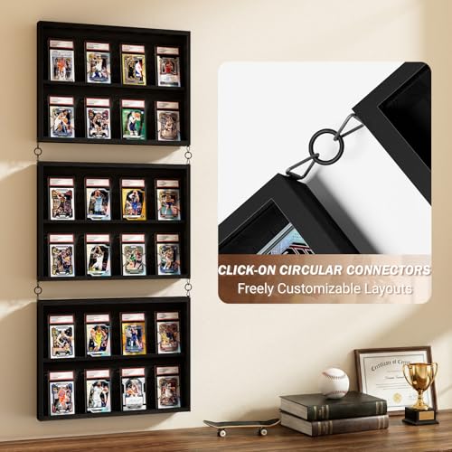 Emfogo Card Display Case, 3 Pack Trading Card Display with Clear View, Wooden Graded Sports Card Display Case Wall Mounted, Baseball Card Display Frame for Trading Card Collection (3 Pack-Black) - size: 2-Layer 3 Pack