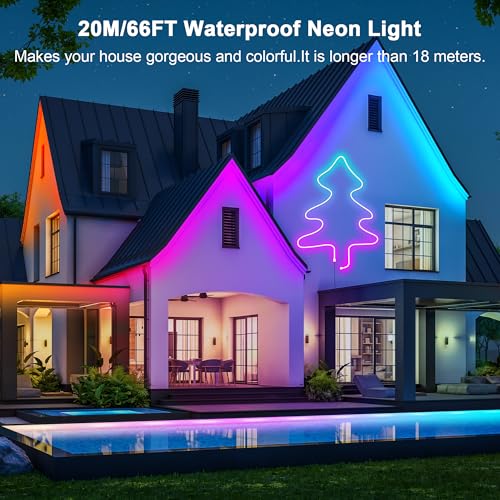 Cozylady RGB Neon Light LED Rope Light,Waterproof Bluetooth APP Remote Control Music Sync Strip Light,24V Flexible DIY Silicone Light for Bedroom Home Indoor Outdoor Decoration - size: 66ft/20M