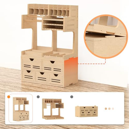 Bucasso Plastic Model Paint Rack Tool Storage All-in-One Modeling Tool Storage Rack Drawer Parts Storage Rack MDF Material Pliers/Files/Brush/Tweezers/Paint Storage Assembly Workstation GK Plus