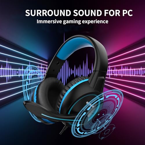 B3 Gaming Headset for Nintendo Switch, Xbox One, PS4, Mega Bass Surround and Noise Cancelling 3.5mm Jack Over Ear Headphones with Mic for Laptop PC Smartphones Blue - color: Blue