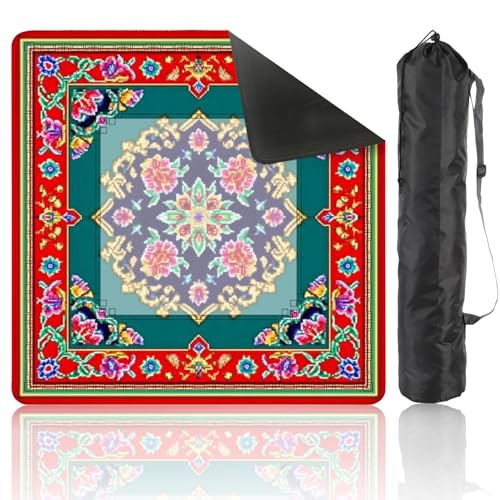 Mahjong Mat 31.5" x 31.5" Floral Geometric Mandala Red Roses Ornamental Border Traditional Style Non-Slip Noise Reduction Mahjong Tiles Table Cover for Dominoes Poker Card Board and Tile Games - color: Color4