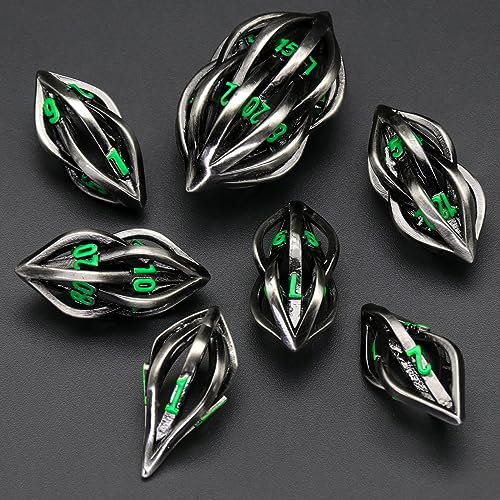 FONVGOGO Arcanum Dungeons and Dragons Dice Hollow Metal D and D Polyhedral Cool RPG Dice for Role Playing DND Gifts D20 D12 D10 D8 D6 D4 (Arcanum Green Number) - color: Arcanum Green Number