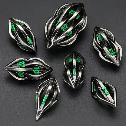 FONVGOGO Arcanum Dungeons and Dragons Dice Hollow Metal D and D Polyhedral Cool RPG Dice for Role Playing DND Gifts D20 D12 D10 D8 D6 D4 (Arcanum Green Number) - color: Arcanum Green Number