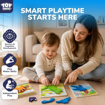 TOY Life Toddler Puzzles Ages 2-4, Wooden Puzzles for Toddlers 1-3, 7 Pcs Dinosaur Puzzle 2 Year Old, Puzzles for Kids Ages 3-5, Toddler Boy Toys 2-3, Educational Learning Toys for 3 Year Old - style: Dinosaur