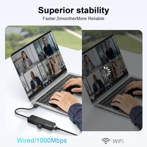 ALL-LUCKY USB Hub with Ethernet Adapter, 4-in-1 USB 3.0 Gigabit Network Hub (1000Mbps, 3×USB 3.0 + RJ45), Plug and Play for Laptop/PC/MacBook/Surface Pro/Dell XPS/HP, Windows/Mac OS/Chrome OS - size: 0.95FT -4 in 1 USB A to Ethernet Adapte