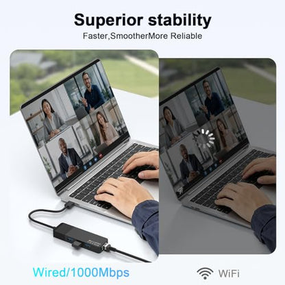 ALL-LUCKY USB Hub with Ethernet Adapter, 4-in-1 USB 3.0 Gigabit Network Hub (1000Mbps, 3×USB 3.0 + RJ45), Plug and Play for Laptop/PC/MacBook/Surface Pro/Dell XPS/HP, Windows/Mac OS/Chrome OS - size: 0.95FT -4 in 1 USB A to Ethernet Adapte