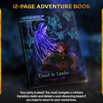 Dead in Limbo One-Shot Adventure Set – 5e RPG Module with XL Cyclone of Souls, 12-Page Adventure Book, 10 Skinny Minis, Bases & Premium Maps – Fantasy Roleplaying Game Accessory for Dungeon Masters