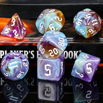 QMAY DND Dice Set -D&D Polyhedral Dice (7pcs) for Dungeons and Dragons (Water Blue and Purple) - color: Water Blue and Purple