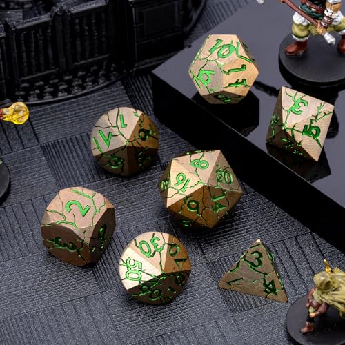 Metal D&D Dice Set with Box - Polyhedral Dice for RPG Dungeons and Dragons with Cracks - color: Copper and Green