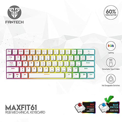 FANTECH Maxfit61 60% Mechanical Keyboard - Hot Swappable Blue Switch, White - color: BlueSW(Clicky)-White