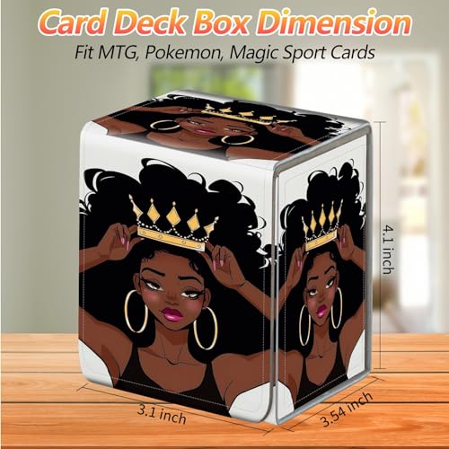 Card Deck Box, Card Storage Box Fits 100+ Single Sleeved Cards, Large Capacity PU Leather Card Storage Box with Strong Magnet for Magic Commander TCG CCG, African Black Girl - color: African Black Girl