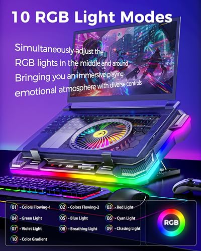 AICHESON Gaming Laptop Cooling Pad with Full RGB Lights, Powerful Cooler Fan Stand for 15-19 inch Gamer Laptops and PC Computers - color: 5V