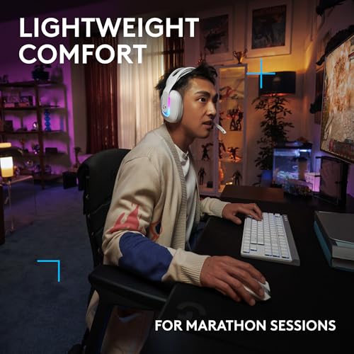 Logitech G522 Lightspeed Wireless Gaming Headset - White | For PC, 2.4 GHz, Bluetooth & USB-C , <60 Hr Battery, 48 kHz/24 bit Audio, Detachable 48 kHz/16 bit Blue VO!CE Mic, RGB - color: White