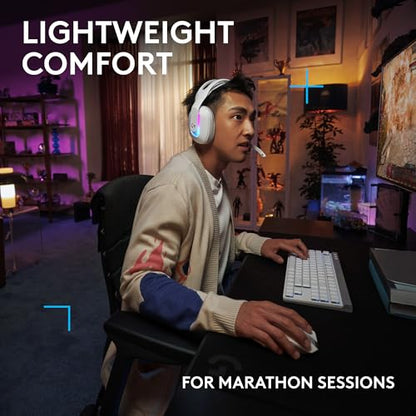 Logitech G522 Lightspeed Wireless Gaming Headset - White | For PC, 2.4 GHz, Bluetooth & USB-C , <60 Hr Battery, 48 kHz/24 bit Audio, Detachable 48 kHz/16 bit Blue VO!CE Mic, RGB - color: White