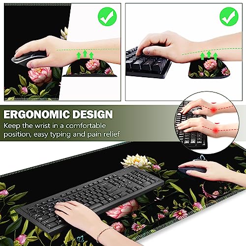 ARTSO Gaming Mouse Pad Wrist Support Set, XXL Large Desk Mat Mousepad + Keyboard Wrist Support+ Mouse Wrist Rest+Coaster 4in1 Ergonomic, Stitched Edge for Home Office -Flowers and Butterflies - color: Flowers and Butterflies