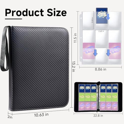 9 Pocket Trading Card Binder, Holds 1080 Cards with 60 Removable Double-Sided Sleeves, Premium Zipper Top Loader Card Collection Album, PU Card Folder Holder for MTG, TCG, Baseball, Sports Cards - color: Black