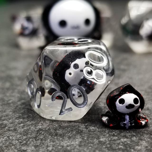 Sage's Portal Familiars and Reagents Resin DND Dice Set Polyhedral Dice Set for Dungeons and Dragons RPG Tabletop TTRPG (Baby Grim) - color: Baby Grim