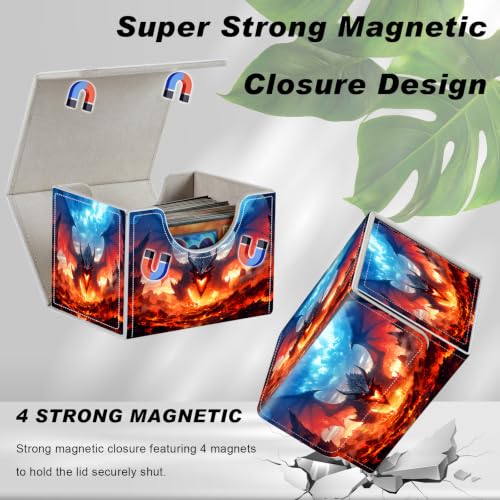 Magnetic Closure TCG Deck Box Portable Card Holder Trading Card Deck Box | PU Leather Collectible Card Case Game Trading Card Deck Box Storage Scratch Resistant Lining, Black Dragon Lava Volcano - color: Black Dragon Lava Volcano