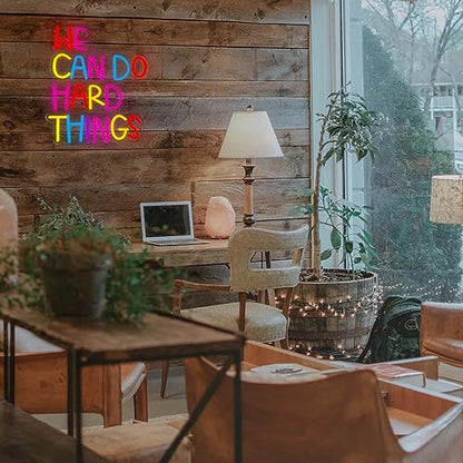 We Can Do Hard Things Neon Sign, Motivational Neon Light LED Classroom Sign USB Dimmable, for Inspirational Classroom Office Library Neon Light Kids Wall Art Bedroom Birthday Party Backdrop(13.3*10.6In) - color: colorful