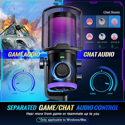FIFINE Gaming USB Microphone with Studio Monitor Headphones Set, USB Streaming Mic with RGB, Noise Cancellation for PS4/PS5, Podcast Streaming Headset Kit with 3.5mm or 6.35mm Jack on PC/Mixer(AM6+H8)