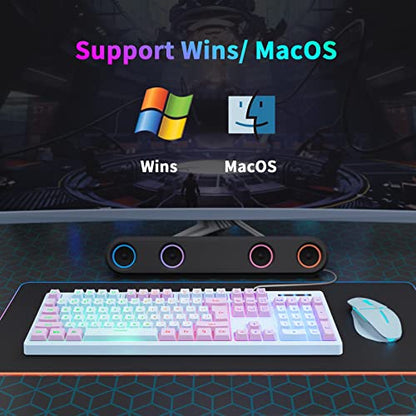 HUO JI Gaming Keyboard USB Wired with Rainbow LED Backlit, Floating Keys, Mechanical Feeling, Spill Resistant, Ergonomic for Xbox, PS Series, Desktop, Computer, PC, Blue Purple - color: Blue/Purple