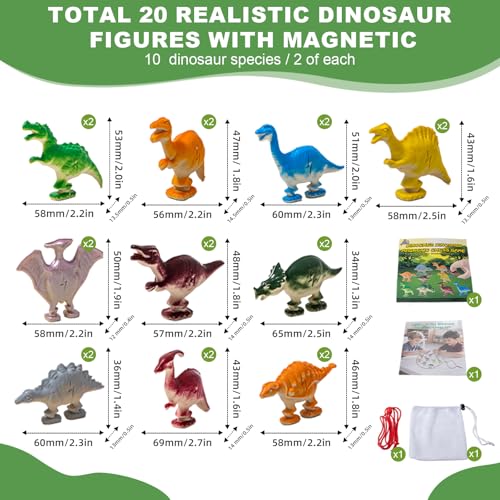 Dinosaur Magnet Game — 20 Realistic Dino Figures, Magnetic Strategy Game for Kids Ages 3+, Portable Travel Toy for Family Game Night, Birthday