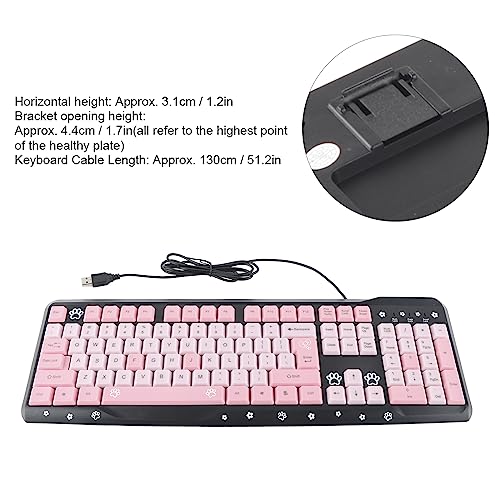 Silent Keyboard Mechanical Membrane USB Wired 104 Keys Adjustable Bracket Ergonomic Design for Laptop Home Office Gaming 45.5x14.7cm (Black Pink) - color: Black Pink
