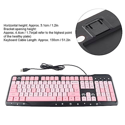 Silent Keyboard Mechanical Membrane USB Wired 104 Keys Adjustable Bracket Ergonomic Design for Laptop Home Office Gaming 45.5x14.7cm (Black Pink) - color: Black Pink