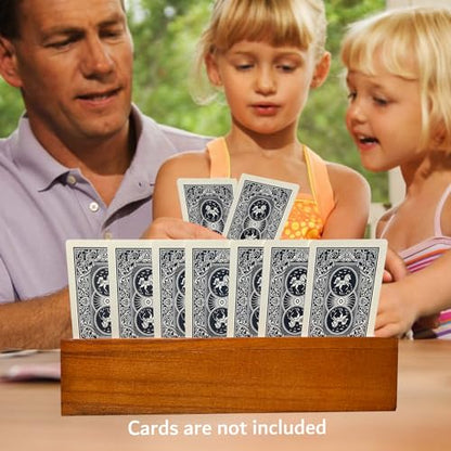 Wooden Playing Card Holders for Seniors, 4 Pack Card Holder Trays for Playing Cards, 10" Hands-Free Card Holders with 4 Slots for Adults, Kids, Arthritis Hands, Bridge, Poker, Canasta, Game Night