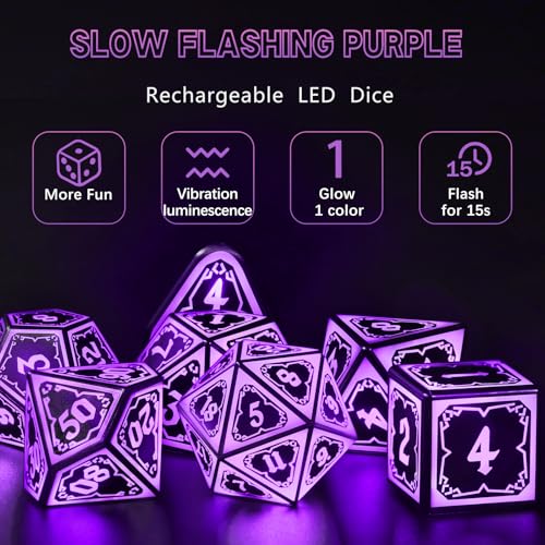 Light up LED DND Dice Set Rechargeable for Gift Dungeons and Dragon RPG | FONVGOGO D and D Glow in the Dark Dice with Charging Box for Tabletop Games, TTRPG, Dice Enthusiasts Collectors, DND Campaign - color: Astral Shard Purple