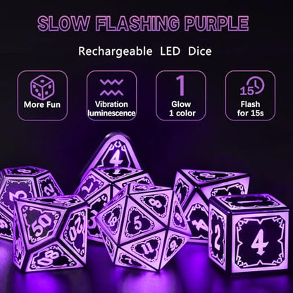 Light up LED DND Dice Set Rechargeable for Gift Dungeons and Dragon RPG | FONVGOGO D and D Glow in the Dark Dice with Charging Box for Tabletop Games, TTRPG, Dice Enthusiasts Collectors, DND Campaign - color: Astral Shard Purple