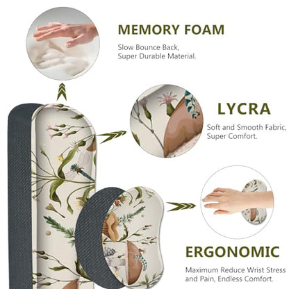 AIMSA Large Gaming Mouse Pad Set, Keyboard Wrist Rest Support+ Extended Mousepad+ Mouse Wrist Cushion+Coaster, Ergonomic Multifunctional Desk Mat 35x15.7in, Mushroom Plant Garden - color: Mushroom Plant Garden