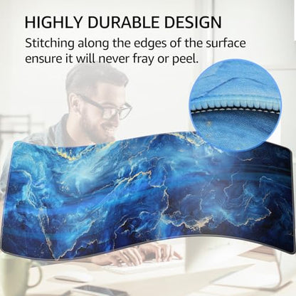 KTRIO Large Gaming Mouse Pad, Desk Mat, 31.5 x 11.8 in, Blue Marble, XL | Smooth Micro-Weave Surface, Artistic Pattern Design, Non-Slip Rubber Base, Durable Stitched Edges, Office & Home Use - color: Blue Marble, size: 31.5l X 11.8w Inches