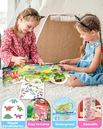 Walenced Reusable Sticker Book for Toddlers, Travel Stickers for Kids, Toddler Craft Activities Toys, Birthday Gifts for Boys & Girls - style: Dinosaurs