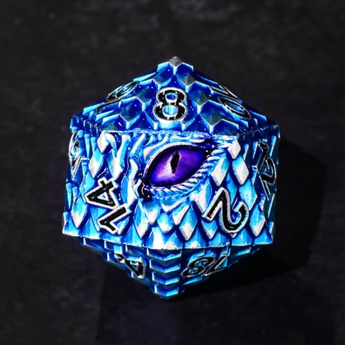 Metal Dice Set D&D,7 PCS Dragon Scale Metallic DND Dice Set,Dragon Eye Metal Dice with Grogeous Gift Case for Dungeons and Dragon Tabletop Game (Blue Dragon Scale & Purple Eye) - color: Blue Dragon Scale & Purple Eye