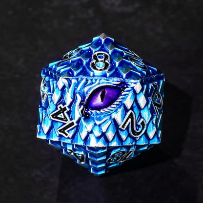 Metal Dice Set D&D,7 PCS Dragon Scale Metallic DND Dice Set,Dragon Eye Metal Dice with Grogeous Gift Case for Dungeons and Dragon Tabletop Game (Blue Dragon Scale & Purple Eye) - color: Blue Dragon Scale & Purple Eye