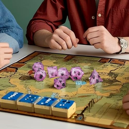 Haxtec Cat DND Dice Set Purple Sharp Edge Resin Dice Set with Dice Case, Handmade D and D Dice Polyhedral D&D Dice Set for TTRPGs Compatible with Dungeons and Dragons DND Gifts - color: Purple Black