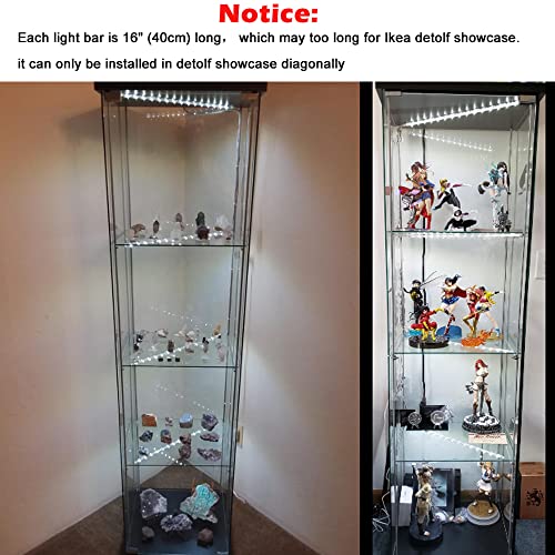 LED Display Light Bar Kit - (4) 16inches Plug-in Linkable Strip Lights for Large Display Cabinet - Series + Parallel Connection - White 6000K | 6000K White Ultra Thin Light Bar for Curio Cabinet, Bookshelf, Store Display Case. End-to-End Linkable, Low Hea