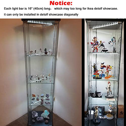 LED Display Light Bar Kit - (4) 16inches Plug-in Linkable Strip Lights for Large Display Cabinet - Series + Parallel Connection - White 6000K | 6000K White Ultra Thin Light Bar for Curio Cabinet, Bookshelf, Store Display Case. End-to-End Linkable, Low Hea