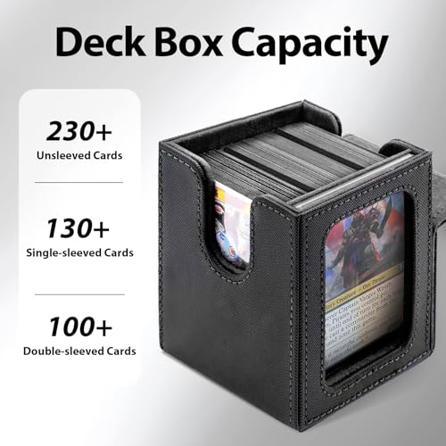 Card Deck Box with MTG Commander Display, Fits 100 Double Sleeved Cards, Magnetic Deck Case compatible with TCG Black/Gray - color: Black/Grey