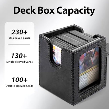 Card Deck Box with MTG Commander Display, Fits 100 Double Sleeved Cards, Magnetic Deck Case compatible with TCG Black/Gray - color: Black/Grey