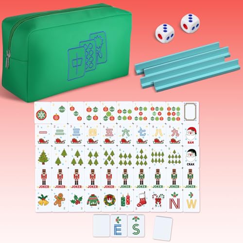 Soulchen Mini American Mahjong Tile Set Include 160 0.8 Inch Mahjong Tiles 2 Dice 4 Wooden Rulers 1 Accessory Bag 4 Beginner Rule Cards (Christmas) - style: Christmas