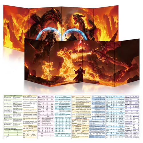Byhoo DM Screen 2 PCS - Dungeon Master Screen for D&D - Inferno Summoner&Clash of the Storm Dragons, Waterproof Reusable Surface with Adjustable Stands, Tri-Fold Portable A4 Size Compatible with 5E - style: Epic - 2PCS: Inferno Summoner&Clash of the Storm