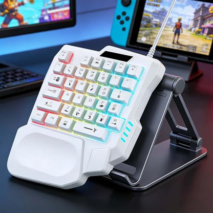 35 Keys One Handed Gaming Keyboard, Wired One-Handed Keypad with Mechanical Feel, Non Transparent Keycaps, Full N-Key Rollover, Ergonomic Wrist Rest, Plug and Play for PC Laptop Tablet - color: White