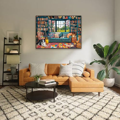 Puzzles for Adults 1000 Pieces,Cozy Study Jigsaw Puzzle with 1:1 HD Poster, Perfect Interlocking No Dust, Stress Relief Ideal Gift for Family Games - color: Cozy Study