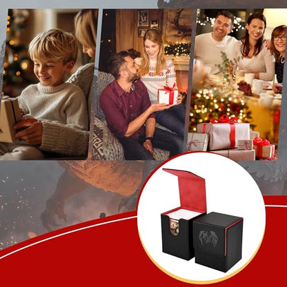 UAONO Card Deck Box for Yugioh MTG, 100+ Deck Case with 2 Dividers, PU Leather Storage Box, Compatible with Collectible Trading Cards (Black & Red, Sky Dragon) - color: A-Black&Red