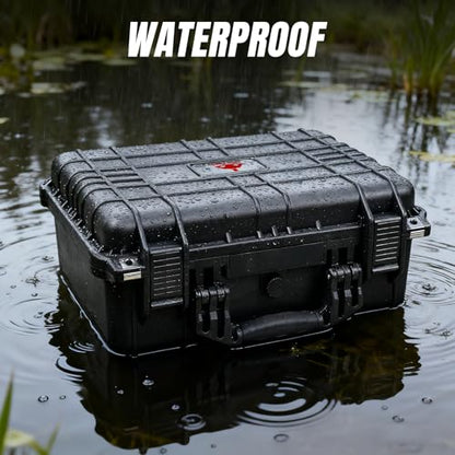 Jack Boss 16x 12.8x 6.8 Inch Hard Case, Portable Weather Waterproof Protective Camera Case with Customizable Foam, Fit Use of Drones, Camera, Equipments, Black - color: BLACK, size: 16x12.8x6.8 in