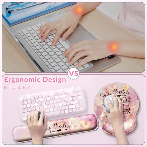 Desk Mat Set Keyboard and Mouse Pad with Wrist Rest Support | Ergonomic,Pain Relief, 4-in-1 Large Big Mousepad Computer Mats,Desk Pad Matt Mats for Desktop Home & Office - color: C1-Pink Stay Positive