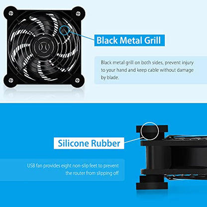 2Pack Quiet 120mm USB Fan Dual-Ball Bearings, USB Fan 5V, with L/M/H 3-Degree Speed Controller High Airflow Cooling Fan for Router Modem Receiver DVR Xbox TV Box - size: 2Pack